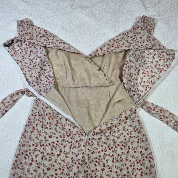 Shein Floral Print Flutter Sleeve Faux Wrap Dress - Picture 6 of 7